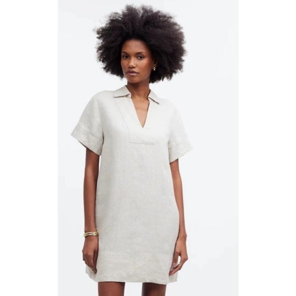 Madewell V-Neck Mini Dress in 100% Linen Natural Undyed Size S